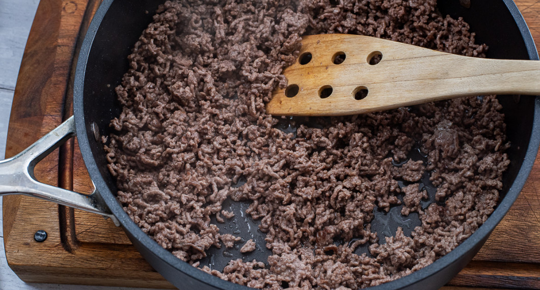 Fräst köttfärs i pannan.