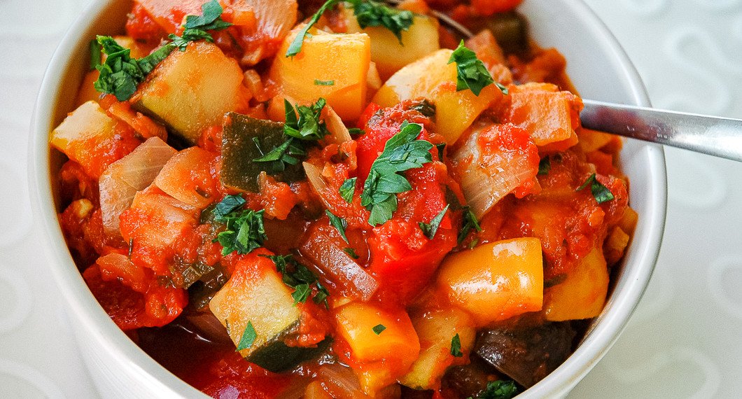 Ratatouille kokt lite kortare tid i skål 
