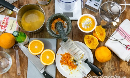 Ingredienser till apelsinsorbet