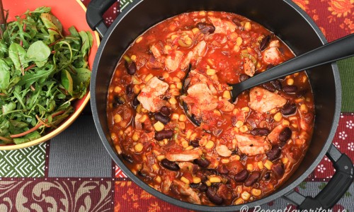 Kycklingchili - en variant på chili con carne med kyckling istället för köttfärs. 