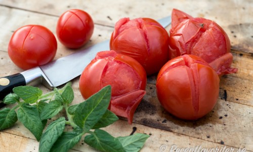 Skållade, skalade samt tärnade tomater kallas tomatconcasse