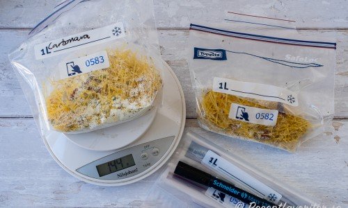 Packa förslagsvis pastan portionsvis i påsar - ca 145 gram per styck. 