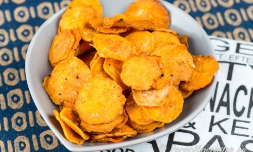 Recept på chips som sötpotatischips ovan