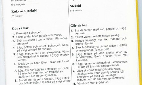 Orginalreceptet på köttfärssoppa ur min gamla hemkunskapsbok - med anteckningar :)