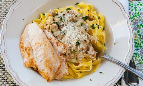 Kycklingfilé med tagliatelle och svampsås