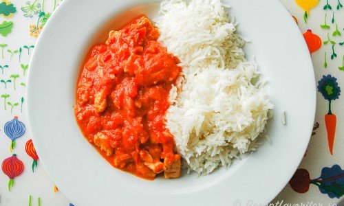 Quorn Stroganoff med ris på tallrik