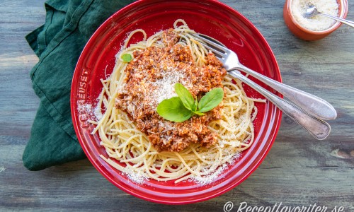 Sojafärssåsen passar bra ihop med pasta som spagetti eller valfri sort. 
