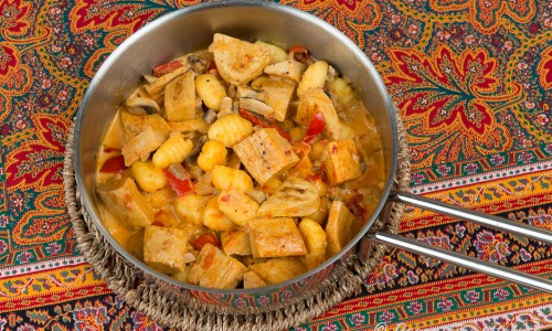 Quorn, paprika och champinjoner i gryta. 