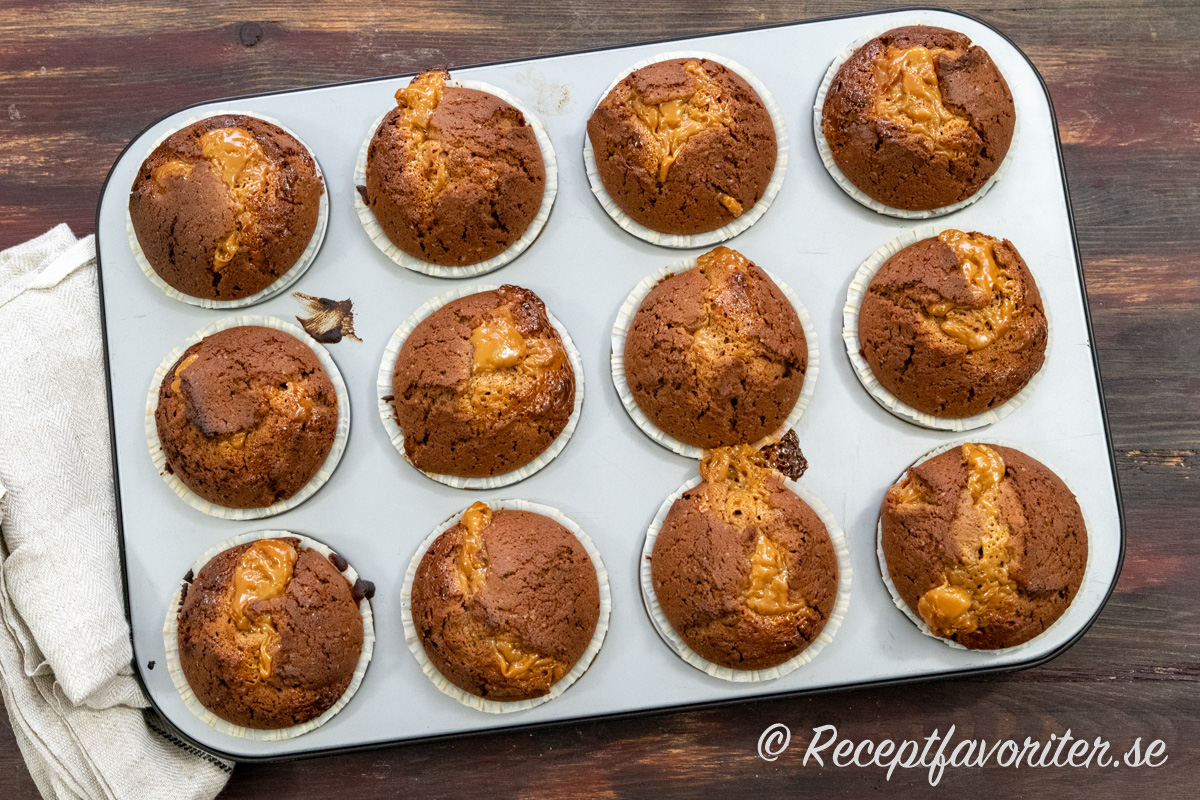 Fyll chokladmuffins med kolasås Dulce de Leche som finns färdig att köpa som karamelliserad mjölk på burk. Fyll chokladmuffins med kolasås Dulce de Leche som finns färdig att köpa som karamelliserad mjölk på burk.