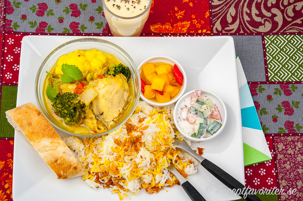 Currygrytan med förslag på tillbehör på tallrik Currygrytan med förslag på tillbehör på tallrik